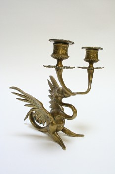 Candles, Candelabra, DRAGON W/BALL IN MOUTH, TWO ORNATE HOLDERS , METAL, BRASS