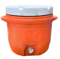 Sport, Misc, SPORTS DRINK DISPENSER / COOLER W/ WHITE LID, SIDE HANDLES & SPOUT, AGED, NOT CLEARABLE, PLASTIC, ORANGE