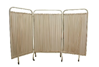 Medical, Screen, HOSPITAL, FOLDING, 3 PANELS W/CURTAINS, ROLLING - May Not Be Identical To Photo, METAL, BEIGE