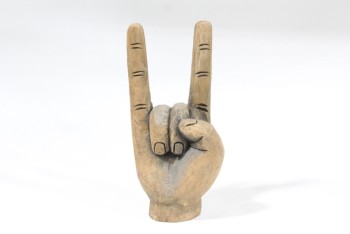 Decorative, Hand, DEVIL HORNS, SIGN OF THE HORNS, HEAVY METAL, HAND GESTURE \m/ , WOOD, BROWN