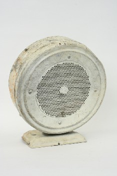 Audio, Speaker, ROUND W/BASE,PERFORATED FRONT & BACK, METAL, OFFWHITE