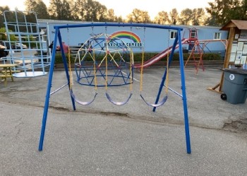 Playground, Swings, SWING SET, 7FT WIDE, 3 BLUE SWINGS, A-FRAME SIDES - Stored In Yard, Condition May Not Be Identical To Photo, METAL, BLUE