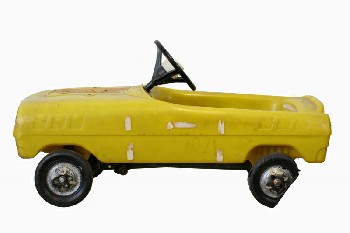 Toy, Vehicle, VINTAGE 1960s CHILD'S PEDAL CAR, DISTRESSED, AGED, FLAT TIRE, PLASTIC, YELLOW