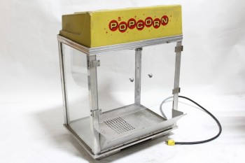 Vending, Misc, VINTAGE POPCORN MACHINE, THEATRE/LOBBY, PLASTIC TOP, PLEXI SIDES & DOOR, METAL FRAME & TRAY, AGED, METAL, CLEAR