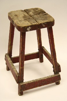 Stool, Square, SQUARE SEAT,WOOD SEAT,AGED, WOOD, RED