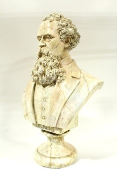 Statuary, Bust, CLASSICAL REPRODUCTION,LITERATURE,"DICKENS","1812-1870" ON BACK, FAUX MARBLE , PLASTER, WHITE