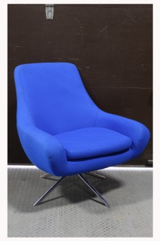 Chair, Armchair, LOUNGE, CONTEMPORARY MODERN, SWIVEL, 4-PRONG REFLECTIVE BASE, MADE IN DENMARK, FABRIC, BLUE