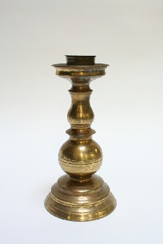 Candles, Stick, GROOVED BALL POST, ROUND BASE, METAL, BRASS