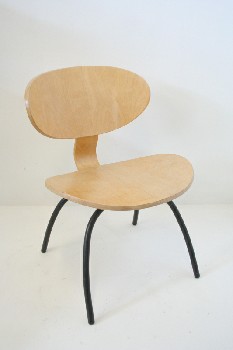 Chair, Side, MODERN, OVAL SEAT/BACK, BLACK METAL LEGS, WOOD, BEIGE