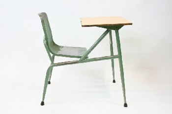 Desk, Student, VINTAGE,SCHOOL/STUDENT LAMINATE DESK TOP W/CONNECTED SEAT, Contition Not Identical To Photo - Painted , METAL, GREEN