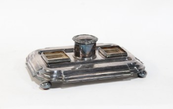Desktop, Inkwell, ANTIQUE, STEPPED, 1 FIXED INKWELL & 2 OPEN HOLDERS, 