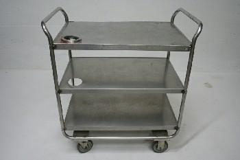 Cart, Metal, 3 LEVEL W/HOLE IN TOP 2 LEVELS, ROLLING, STAINLESS STEEL, GREY