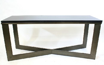 Table, Misc, RECTANGULAR BLACK LAMINATE TOP W/X-SHAPED BASE, METAL, BLACK