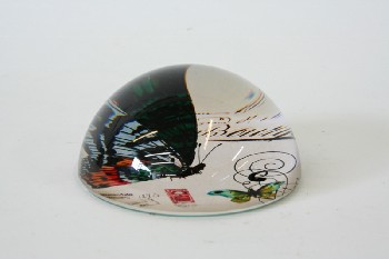 Decorative, Paperweight, ROUND W/BUTTERFLIES , GLASS, CLEAR