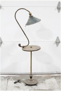 Lighting, Floor Lamp, SALVAGED / HOMEMADE INDUSTRIAL GREEN FUNNEL SHADE (ATTACHED) W/CHAIN PULL, 24