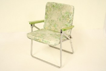 Chair, Folding, OUTDOOR/LAWN,FLORAL W/GREEN ARMS, TUBULAR FRAME, NYLON, MULTI-COLORED