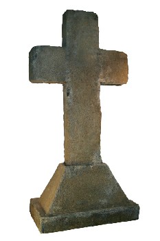 Tombstone, Cross, PLAIN,ON ANGLED BASE, WOOD, GREY
