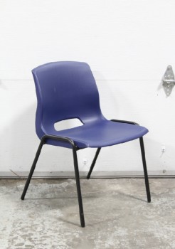 Chair, Stackable, MOLDED SEAT W/METAL LEGS,ARMLESS , PLASTIC, BLUE