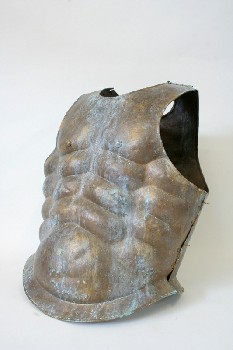 Military, Armour, PROP / MUSEUM TORSO / CHEST GUARD W/MUSCLES, OPENS AT SIDES, AGED, METAL, BRASS