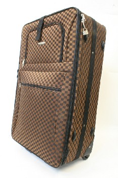 Luggage, Suitcase, CHECKERED PATTERN, ROLLING, FABRIC, BROWN