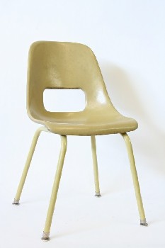 Chair, Child's, LIGHT BROWN / GOLD, VINTAGE, MOLDED W/LOWER BACK CUTOUT, CHILD SIZED, SCHOOL / CLASSROOM / DAYCARE, FIBERGLASS, BEIGE