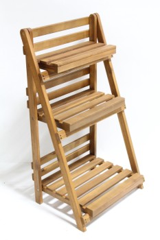 Stand, Miscellaneous, FOLDING 3 TIER DISPLAY,ACACIA WOOD, SLAT SHELVES , WOOD, BROWN