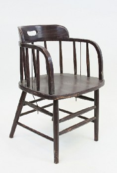 Chair, Captain, CAPTAINS,ROUNDED BACK W/HANDHOLD, DISTRESSED , WOOD, BROWN