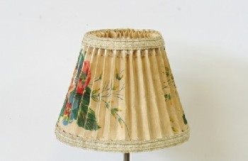 Lighting, Lamp Shade, TABLE LAMP SHADE (BASE SEPARATE), VINTAGE, FLOWERS, EMBROIDERED TRIM, AGED, RIPS, PAPER, BEIGE