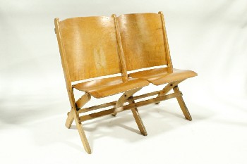 Bench, Seats, DOUBLE, FOLDING SEATS, VINTAGE CHURCH / SCHOOL / THEATRE, SOCIAL GATHERING OR PUBLIC EVENT, USED, WOOD, BROWN