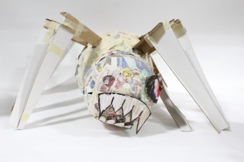 Art, Miscellaneous, SPIDER, NEWSPAPER, 1 EYE, SHARP TEETH, CRAFT PROJECT, PAPER MACHE, MULTI-COLORED