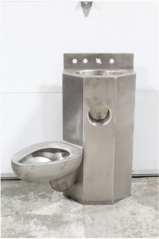 Plumbing, Toilet , INSTITUTIONAL/PRISON TOILET/SINK UNIT, BRUSHED FINISH, ANGLED/SIDE MOUNTED TOILET , STAINLESS STEEL, GREY