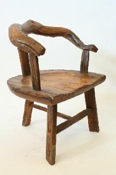 Chair, Rustic , CURVED BRANCH BACK,3 LEGS, RUSTIC, WOOD, BROWN