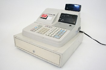 Store, Cash Register, 1 DRAWER, BLACK DISPLAYS, BEIGE & WHITE BUTTONS, DOES NOT WORK, Condition Not Identical To Photo, PLASTIC, WHITE