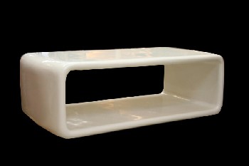 Table, Coffee Table, HIGH GLOSS FINISH, MOULDED CONNECTED STRUCTURE, RECTANGULAR SHAPE W/CURVED EDGES, FIBERGLASS, WHITE