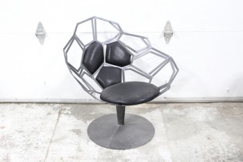 Chair, Lounge, ACCENT/STATEMENT CHAIR, WELDED POLYGON SILHOUETTES, MOSIAC, GEOMETRIC, ROUND BASE, METAL, BLACK