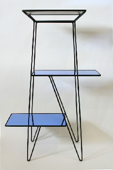 Shelf, Glass, MID-CENTURY MODERN, VINTAGE, BLUE MIRRORED GLASS SHELVES, 3 LEVELS (Top To Bottom: 20x14