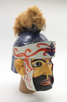 Decorative, Mask, FROM THE PHILIPPINES, HELMET / MASK, PAINTED, TRADITIONAL, WARRIOR, HANDMADE, CIRCA 1950s, CLEARABLE, PAPER MACHE, BLUE