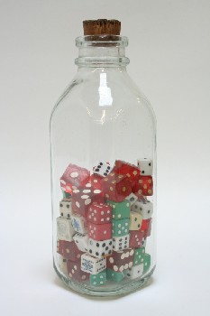 Decorative, Bottle, FILLED 1/2 W/DICE, NO CORK, GLASS, MULTI-COLORED