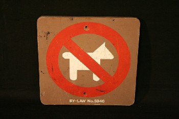 Sign, Prohibit, NO DOGS ALLOWED SYMBOL, RED & WHITE, WOOD, BROWN