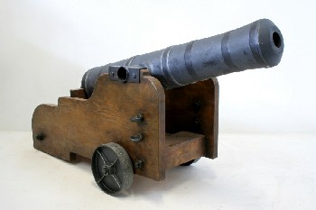 Decorative, Cannon, LIGHTWEIGHT REPLICA CANNON, BARREL LOWERS, SIDE RINGS, ROLLING, WOOD, BROWN