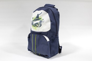 Luggage, Backpack, KIDS KNAPSACK, SURF GRAPHIC, 1 POCKET, BLUE GREEN & WHITE, VINYL, BLUE