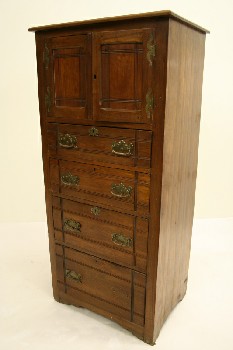 Cabinet, Wood, WALNUT DRESSER, 4 DRAWERS, 2 DOORS, ANTIQUE, WOOD, BROWN