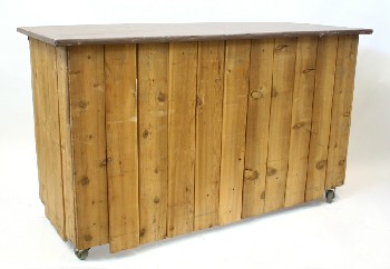 Counter, Misc, VINYL TOP, SLAT FRONT & SIDES, EMPTY BEHIND, DISTRESSED, RUSTIC, ROLLING, WOOD, BROWN