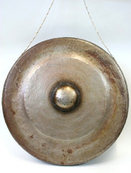 Music, Gong, ROUND SUSPENDED / HANGING GONG W/RAISED CENTRE, AGED, METAL, BRASS