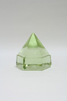 Decorative, Shapes, DECK PRISM, PYRAMID, TRIANGLE, POINTED TOP, FACETED, VINTAGE, GLASS, GREEN