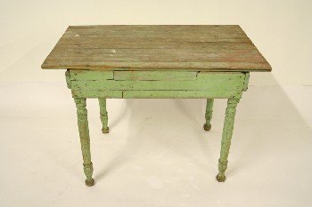 Table, Kitchen, SLAT TOP, TURNED LEGS, VINTAGE, FARMHOUSE, RUSTIC, AGED, WOOD, GREEN