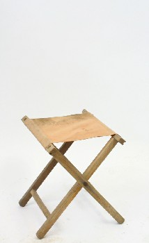 Stool, Folding, CANVAS SEAT, CAMPING, OUTDOOR, AGED - Not Identical To Photo, WOOD, BROWN