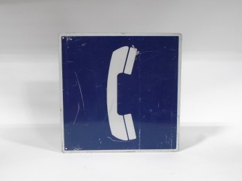 Sign, Telephone, PHONE SYMBOL, NAVY BLUE BACKGROUND, WHITE IMAGE, METAL, BLUE