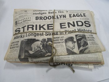 Bundle, Newspaper, VINTAGE NEWSPAPER BUNDLE WITH WOOD BACKING