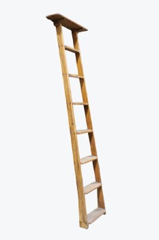 Ladder, Wood, VINTAGE LIBRARY LADDER, 16.5" WIDE BOTTOM/24" TOP, 7 STEPS, WOOD, BROWN